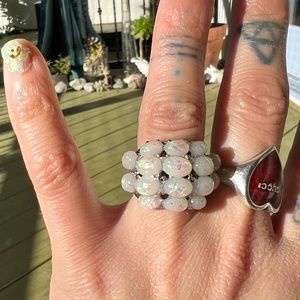 NEW silver plated fire opal statement ring